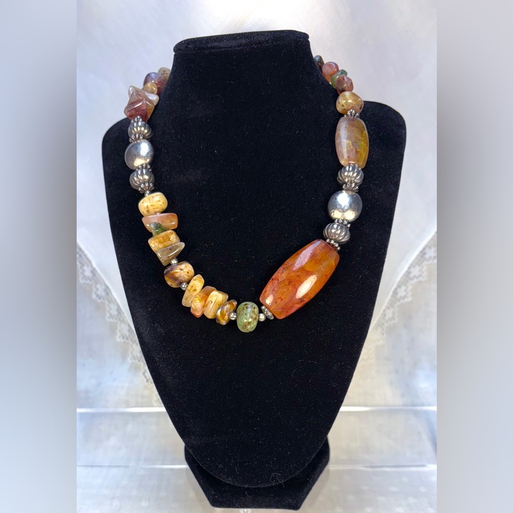 Women Jewelry Necklace Handmade Variety of Gem Stones & Silver Bead Accents